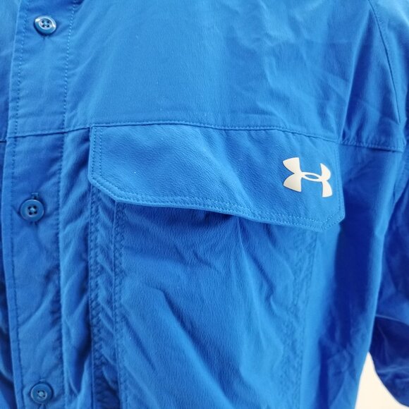 Under Armour Fish Hunter Button Up Shirt Mens 2XL Blue Vented Heatgear Fishing - Picture 6 of 9